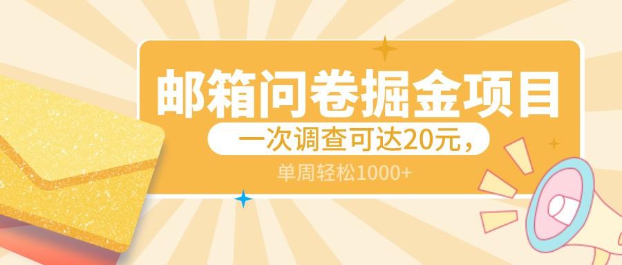 邮箱问卷掘金项目，一次调查可达20元，可矩阵放大，一周轻松1000+-89网创