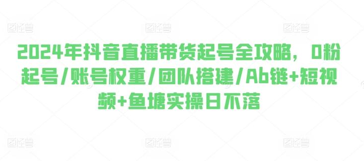 2024年抖音直播带货起号全攻略，0粉起号/账号权重/团队搭建/Ab链+短视频+鱼塘实操日不落-89网创