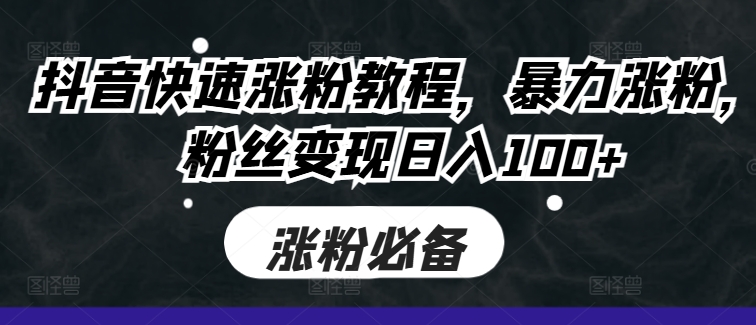 抖音快速涨粉教程，暴力涨粉，粉丝变现日入100+-89网创