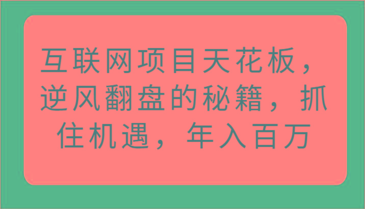 互联网项目天花板，逆风翻盘的秘籍，抓住机遇，年入百万-89网创