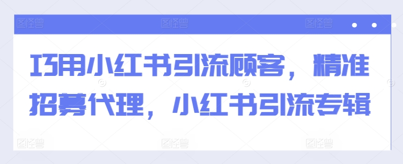 巧用小红书引流顾客，精准招募代理，小红书引流专辑-89网创