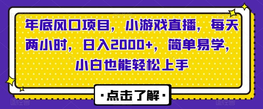 年底风口项目，小游戏直播，每天两小时，日入2000+，简单易学，小白也能轻松上手-89网创