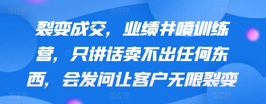 裂变成交，业绩井喷训练营，只讲话卖不出任何东西，会发问让客户无限裂变-89网创