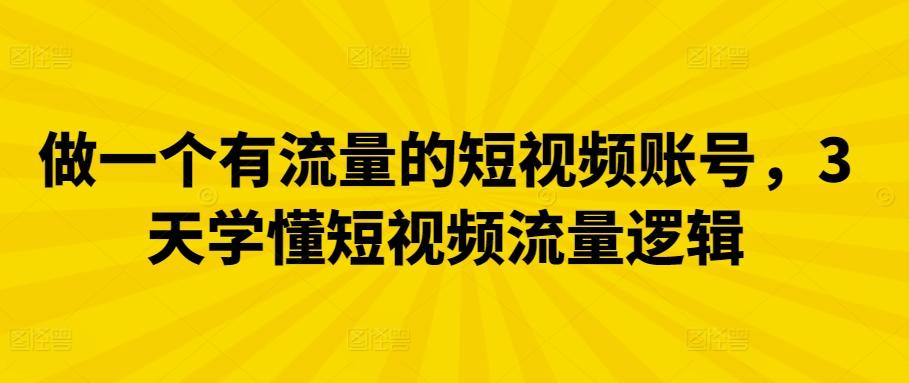 做一个有流量的短视频账号，3天学懂短视频流量逻辑-89网创