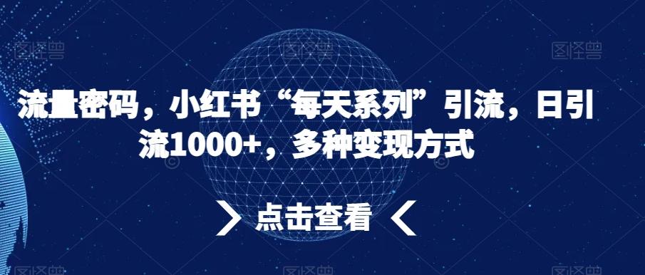 流量密码，小红书“每天系列”引流，日引流1000+，多种变现方式【揭秘】-89网创