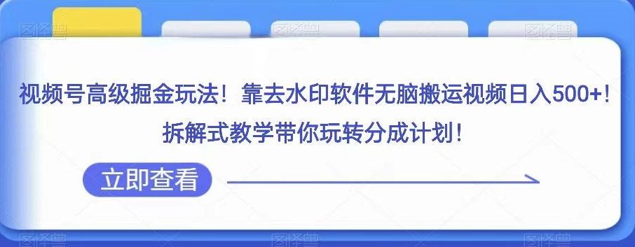 视频号高级掘金玩法，靠去水印软件无脑搬运视频日入500+，拆解式教学带你玩转分成计划【揭秘】-89网创