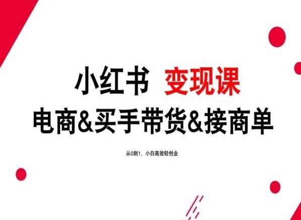 2024年最新小红书变现课，电商&买手带货&接商单，从0到1，小白高效轻创业-89网创