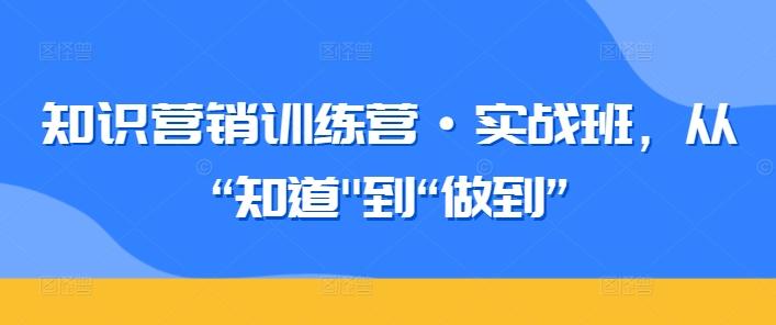 知识营销训练营·实战班，从“知道-89网创