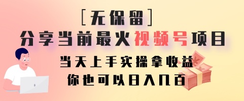 无保留分享当前最火视频号项目，当天上手实操拿收益，你也可以日入几百-89网创