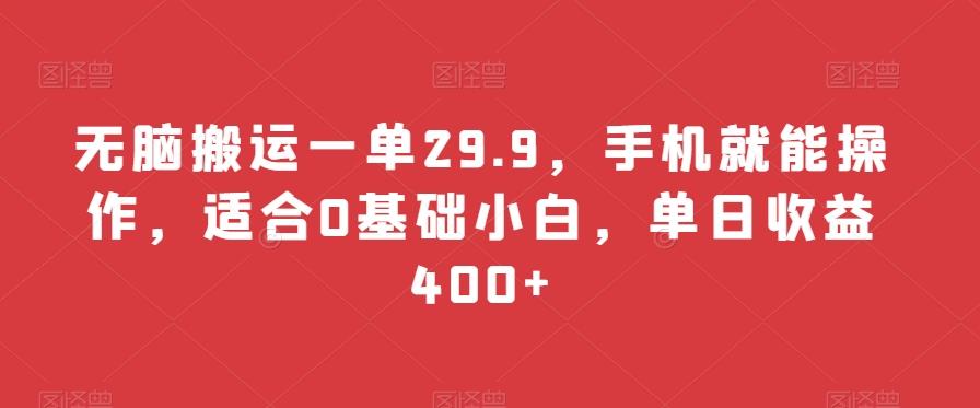 无脑搬运一单29.9，手机就能操作，适合0基础小白，单日收益400+-89网创