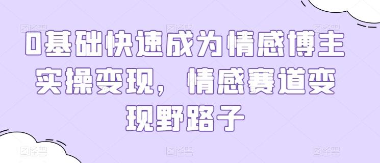 0基础快速成为情感博主实操变现，情感赛道变现野路子-89网创