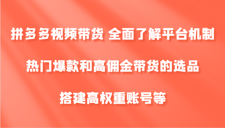 拼多多视频带货 全面了解平台机制、热门爆款和高佣金带货的选品，搭建高权重账号等-89网创