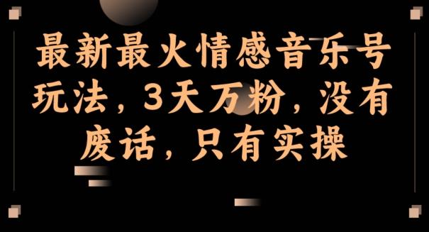 最新最火情感音乐号玩法，3天万粉，没有废话，只有实操-89网创