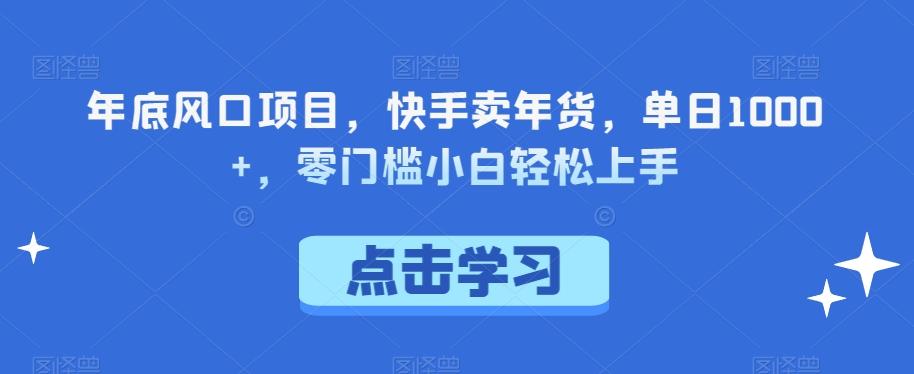 年底风口项目，快手卖年货，单日1000+，零门槛小白轻松上手-89网创