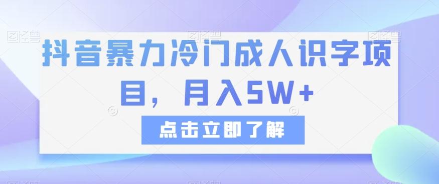 抖音暴力冷门成人识字项目，月入5W+【揭秘】-89网创