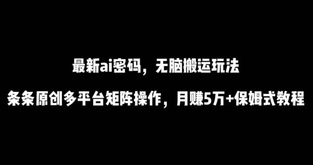 最新ai流量密码，傻瓜式搬运玩法，条条原创，多平台矩阵操作，月赚5万+保姆式教程【揭秘】-89网创