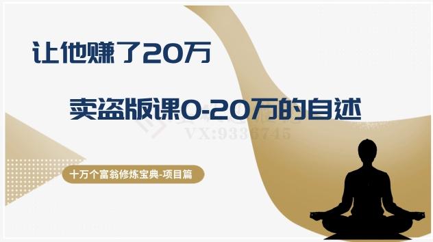 十万个富翁修炼宝典之9.让他赚了20万，卖盗版课0-20万的自述-89网创