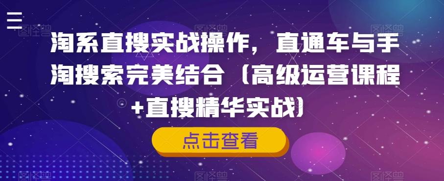 淘系直搜实战操作，直通车与手淘搜索完美结合（高级运营课程+直搜精华实战）-89网创