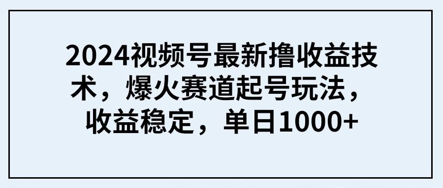 (9651期) 2024视频号最新撸收益技术，爆火赛道起号玩法，收益稳定，单日1000+-89网创
