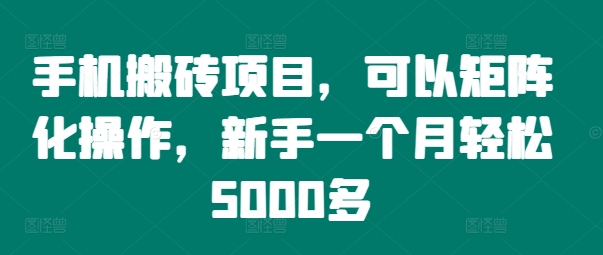 手机搬砖项目，可以矩阵化操作，新手一个月轻松5000多-89网创