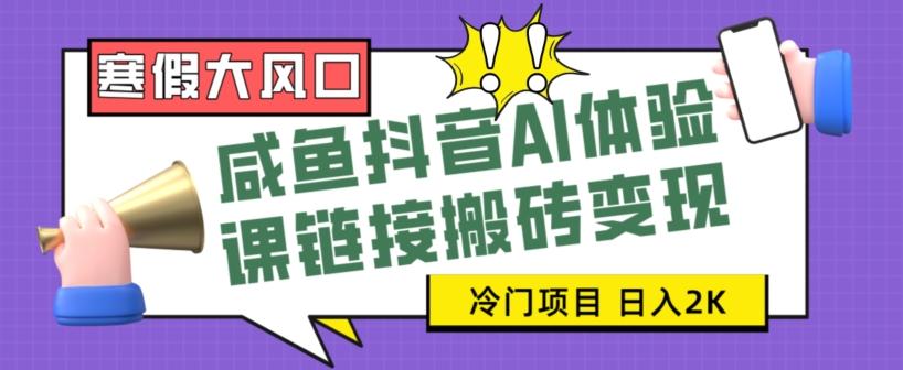 寒假大风口咸鱼抖音AI体验课链接搬砖变现，全网首发冷门项目，小白可日入2K+【揭秘】-89网创