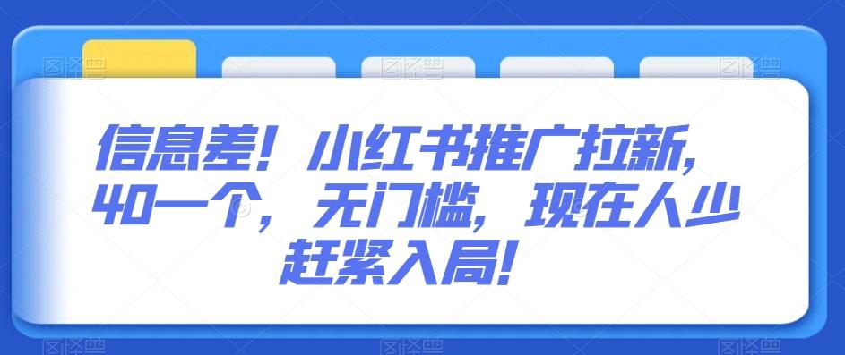 信息差！小红书推广拉新，40一个，无门槛，现在人少赶紧入局！-89网创