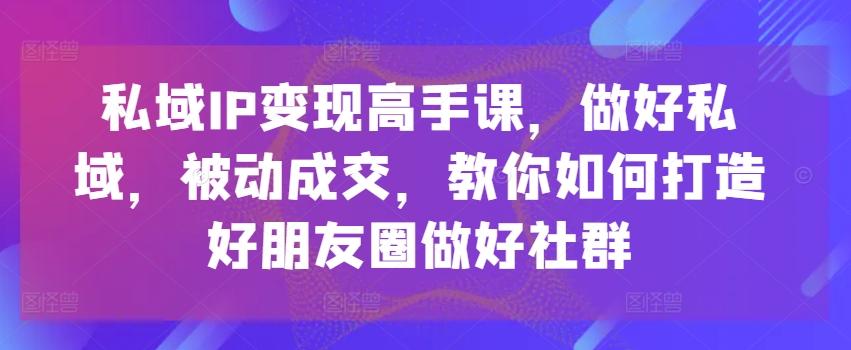 私域IP变现高手课，做好私域，被动成交，教你如何打造好朋友圈做好社群-89网创