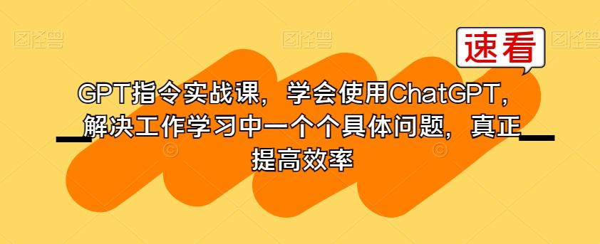 GPT指令实战课，学会使用ChatGPT，解决工作学习中一个个具体问题，真正提高效率-89网创