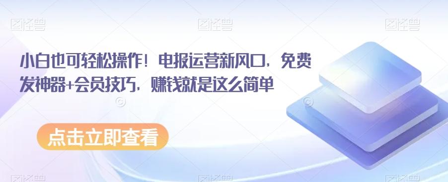 小白也可轻松操作！电报运营新风口，免费发神器+会员技巧，赚钱就是这么简单-89网创