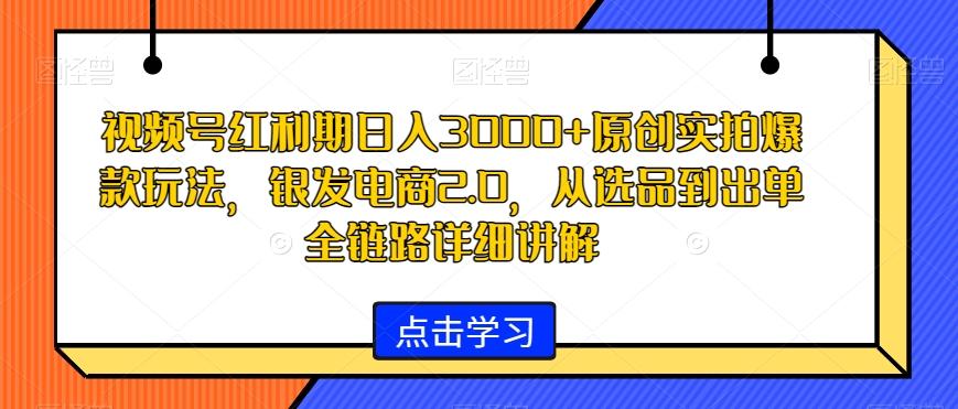 视频号红利期日入3000+原创实拍爆款玩法，银发电商2.0，从选品到出单全链路详细讲解【揭秘】-89网创