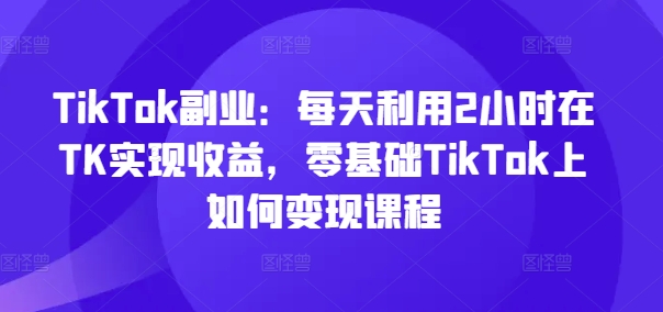 TikTok副业：每天利用2小时在TK实现收益，零基础TikTok上如何变现课程-89网创