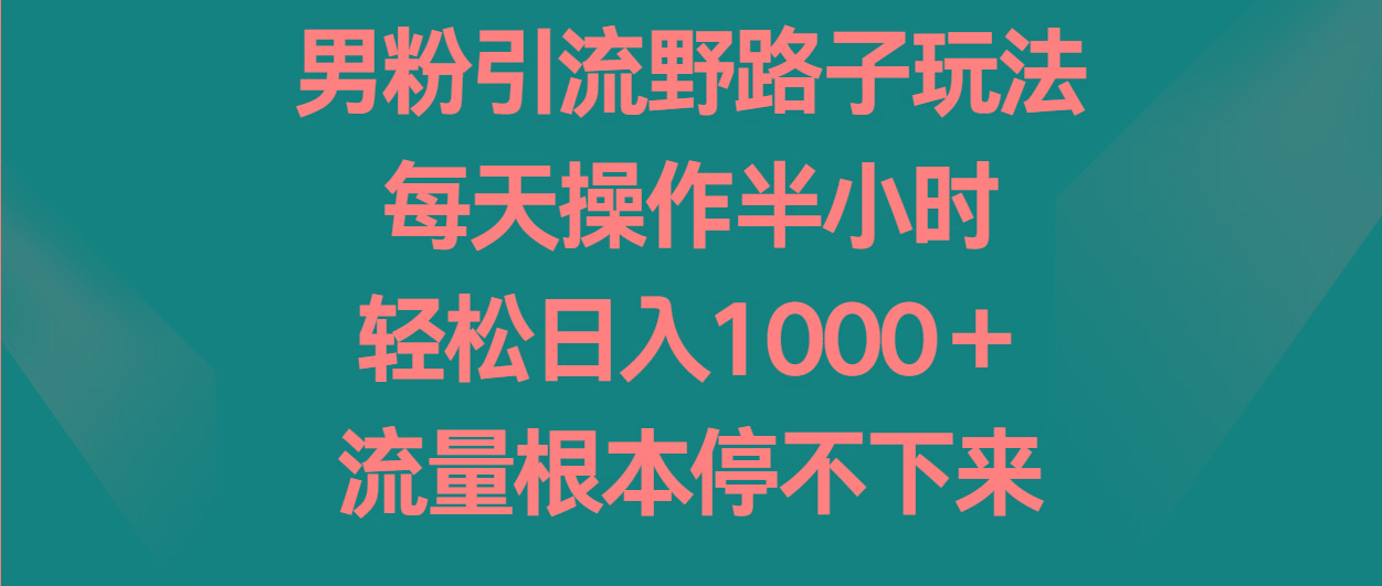 男粉引流野路子玩法，每天操作半小时轻松日入1000＋，流量根本停不下来-89网创
