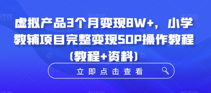 虚拟产品3个月变现8W+，小学教辅项目完整变现SOP操作教程(教程+资料)-89网创