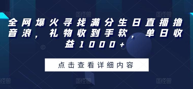 全网爆火寻找满分生日直播撸音浪，礼物收到手软，单日收益1000+【揭秘】-89网创