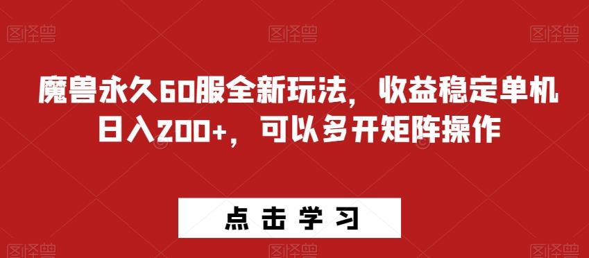 魔兽永久60服全新玩法，收益稳定单机日入200+，可以多开矩阵操作-89网创