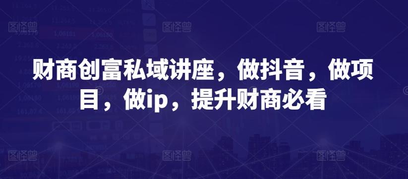 财商创富私域讲座，做抖音，做项目，做ip，提升财商必看-89网创