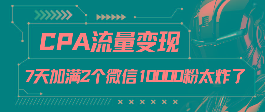 CPA流量变现，7天加满两个微信10000粉-89网创