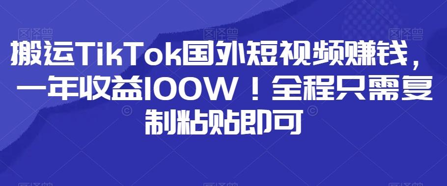 搬运TikTok国外短视频赚钱，一年收益100W！全程只需复制粘贴即可-89网创