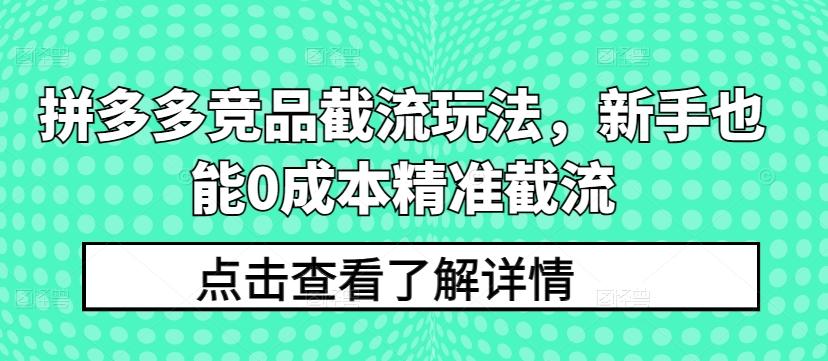 拼多多竞品截流玩法，新手也能0成本精准截流-89网创