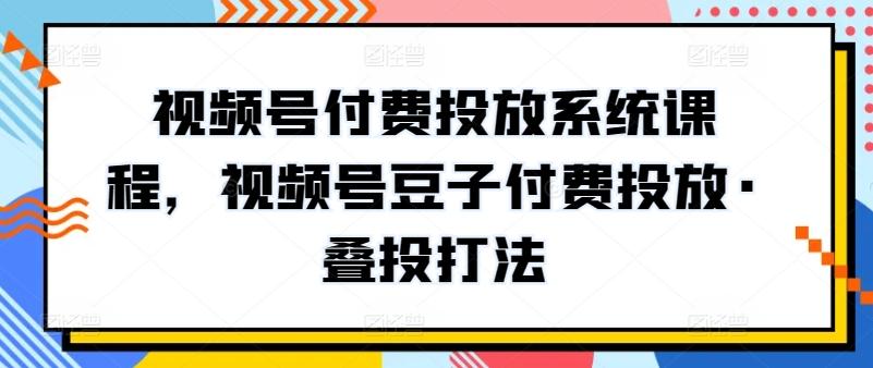 视频号付费投放系统课程，视频号豆子付费投放·叠投打法-89网创