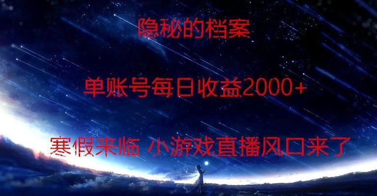 隐秘的档案小游戏直播，单账号每日收益2000+工作室可批量做-89网创