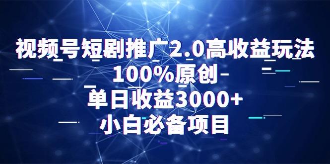 视频号短剧推广2.0高收益玩法，100%原创，单日收益3000+，小白必备项目-89网创