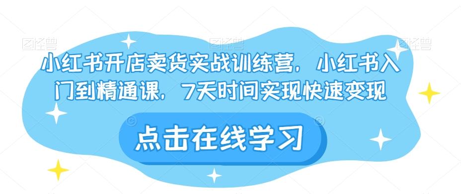 小红书开店卖货实战训练营，小红书入门到精通课，7天时间实现快速变现-89网创