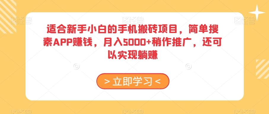 适合新手小白的手机搬砖项目，简单搜素APP赚钱，月入5000+稍作推广，还可以实现躺赚【揭秘】-89网创
