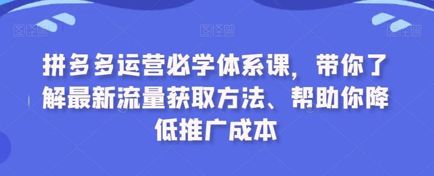 拼多多运营必学体系课，带你了解最新流量获取方法、帮助你降低推广成本-89网创