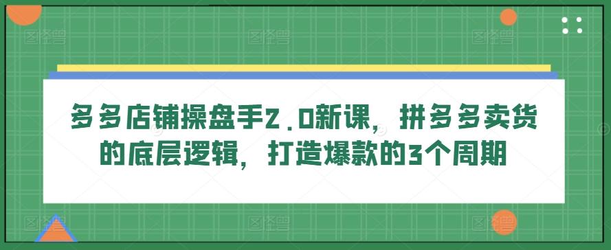 多多店铺操盘手2.0新课，拼多多卖货的底层逻辑，打造爆款的3个周期-89网创