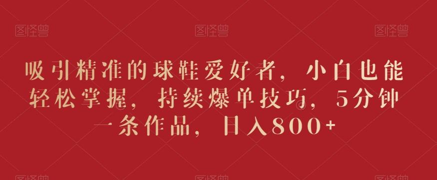 吸引精准的球鞋爱好者，小白也能轻松掌握，持续爆单技巧，5分钟一条作品，日入800+【揭秘】-89网创