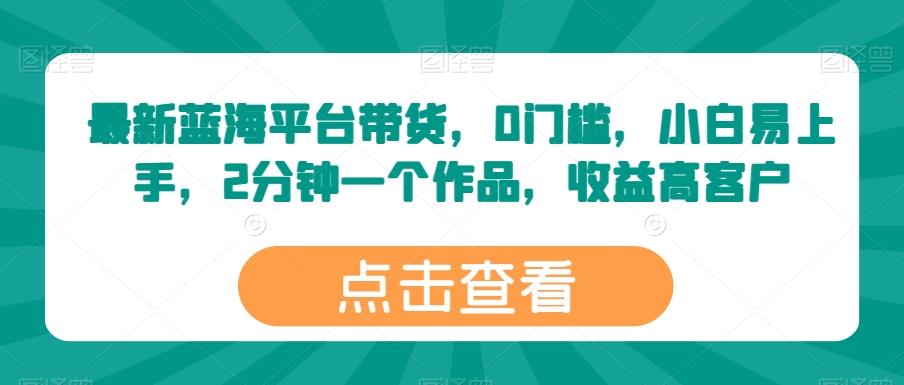 最新蓝海平台带货，0门槛，小白易上手，2分钟一个作品，收益高【揭秘】-89网创