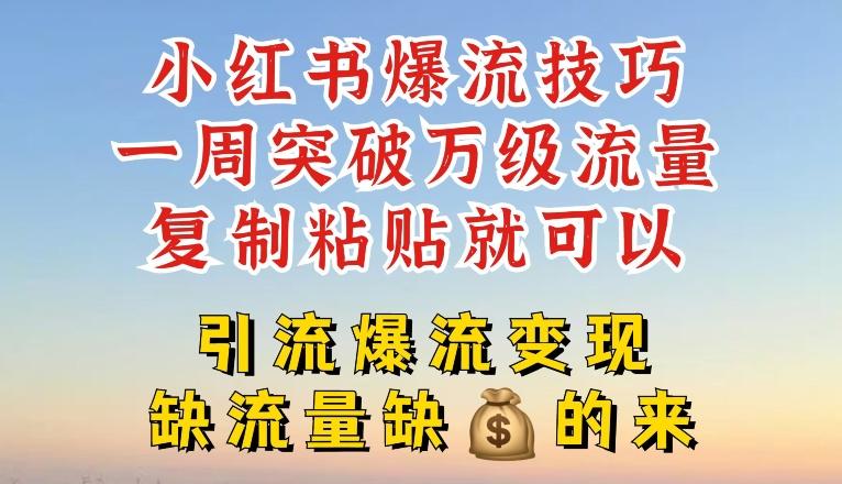 小红书爆流技巧，一周突破万级流量，复制粘贴就可以，引流爆流变现【揭秘】-89网创