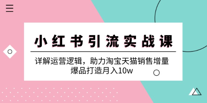 小红书引流实战课：详解运营逻辑，助力淘宝天猫销售增量，爆品打造月入10w-89网创